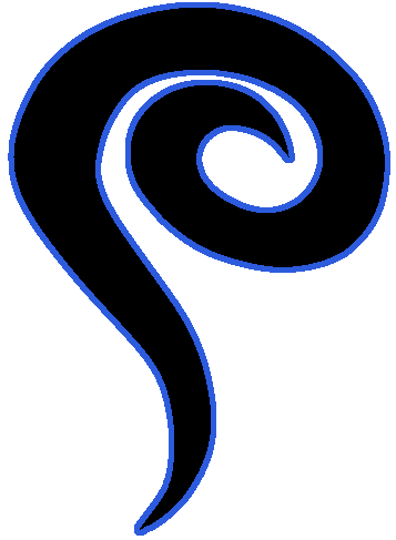 A black swirl with a blue outline.
